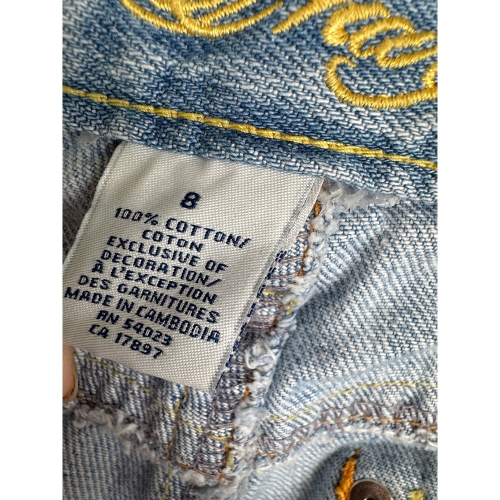 Vintage Old Navy Y2K Low Rise Flare Jeans Size 8 Light Wash with Gold Embroidery - Picture 9 of 9